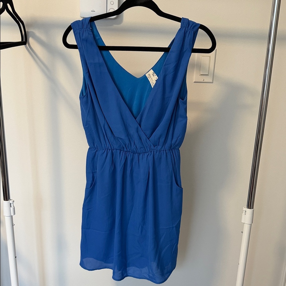 Pink Owl Vibrant Blue V-Neck chiffon Dress